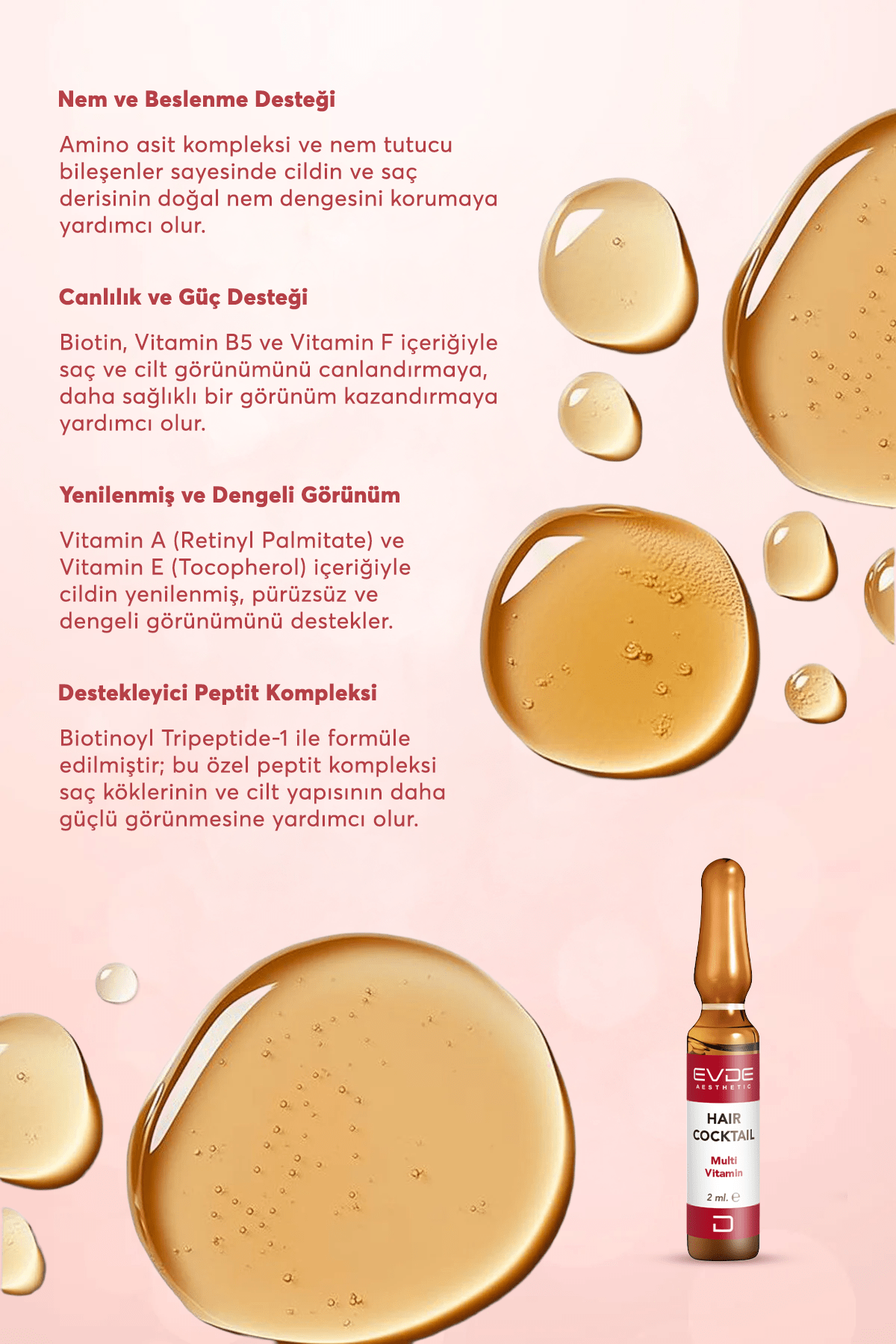 Multi Vitamin Hair Cocktail 2ml x 10 Ampul | Dökülme Karşıtı Saç Bakım Serumu 4 Multi Vitamin Hair Cocktail 2ml x 10 Ampul | Dökülme Karşıtı Saç Bakım Serumu - Görsel 4