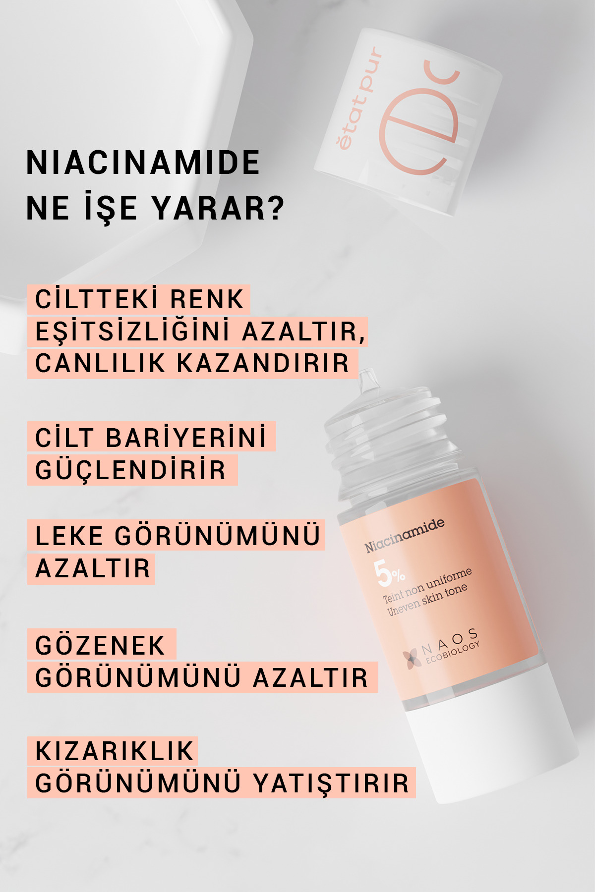 Pure Active Niacinamide %5 (B3 Vitamini) Tüm Ciltler İçin Aydınlatıcı Saf Cilt Serumu 15 ML 2 Pure Active Niacinamide %5 (B3 Vitamini) Tüm Ciltler İçin Aydınlatıcı Saf Cilt Serumu 15 ML