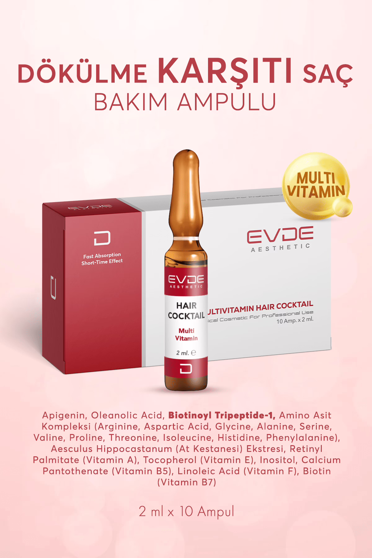 Multi Vitamin Hair Cocktail 2ml x 10 Ampul | Dökülme Karşıtı Saç Bakım Serumu