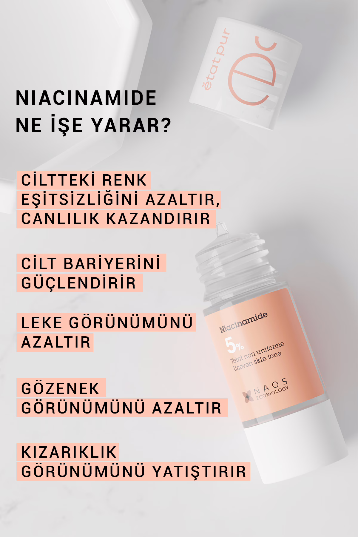 Pure Active Niacinamide %5 (B3 Vitamini) Tüm Ciltler İçin Aydınlatıcı Saf Cilt Serumu 15 ML